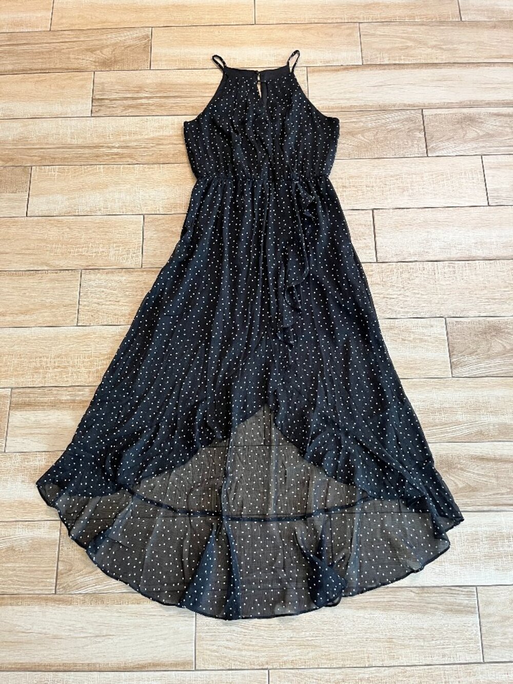 Womens Fortune + Ivy Black Polka Dot Maxi Dress - L